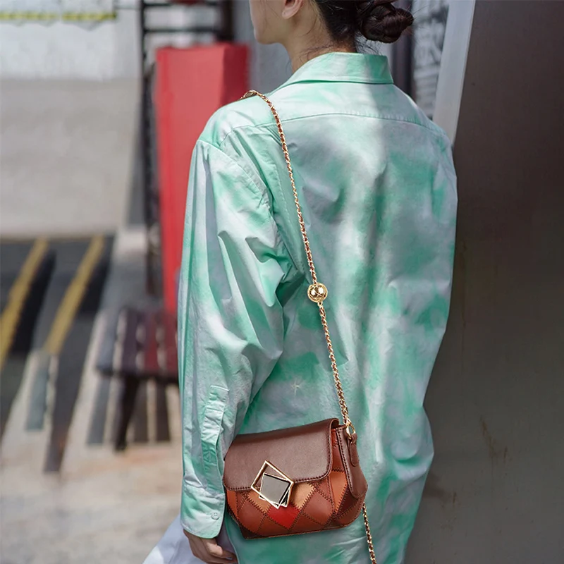 Crossbody Bags Women Multicolor Small Bag Adjustable Shoulder Straps Genuine Leather Leather Shoulder Bag Female Fashion Design