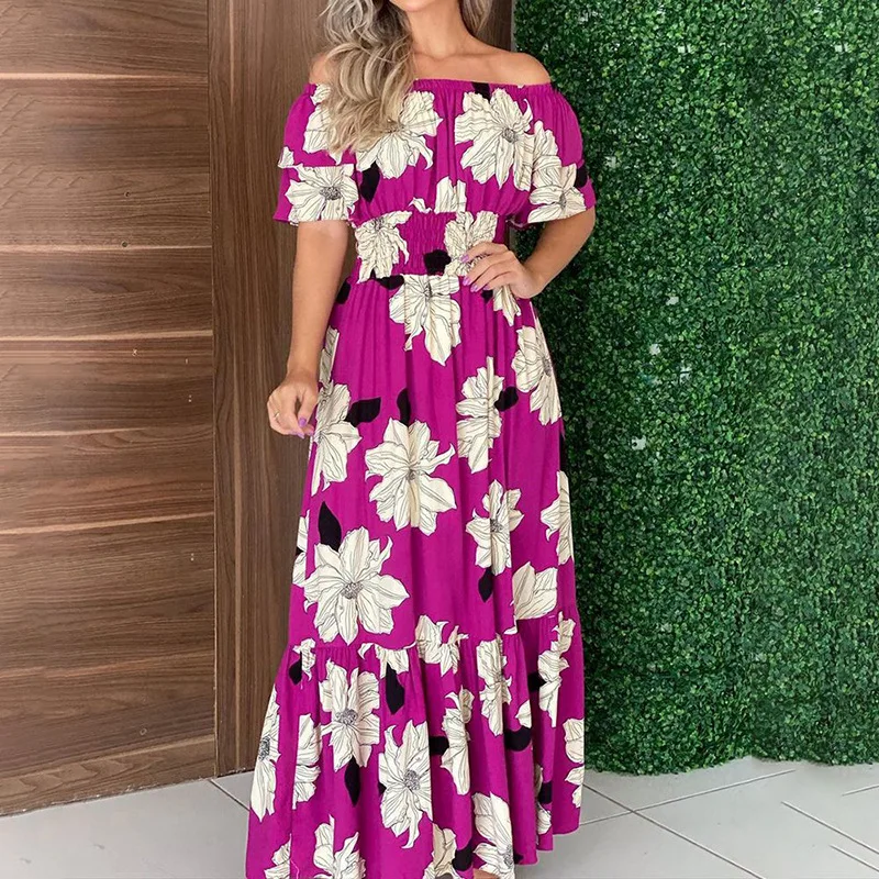 

Women's Clothing New off Shoulder Strapless Tube Top Printed High Waist Long Large Hem Dress for Women Party Evening