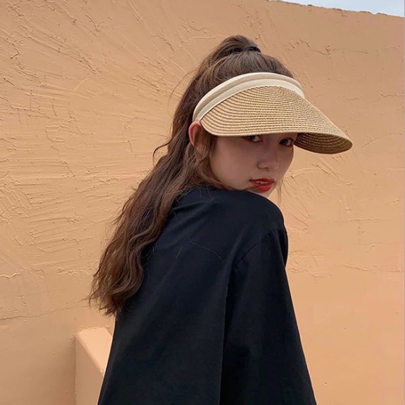 

2021 _ бейсболка, летняя женская Пустая Шляпа с солнцезащитным козырьком, летняя соломенная шляпа с широкими полями, s горячая распродажа