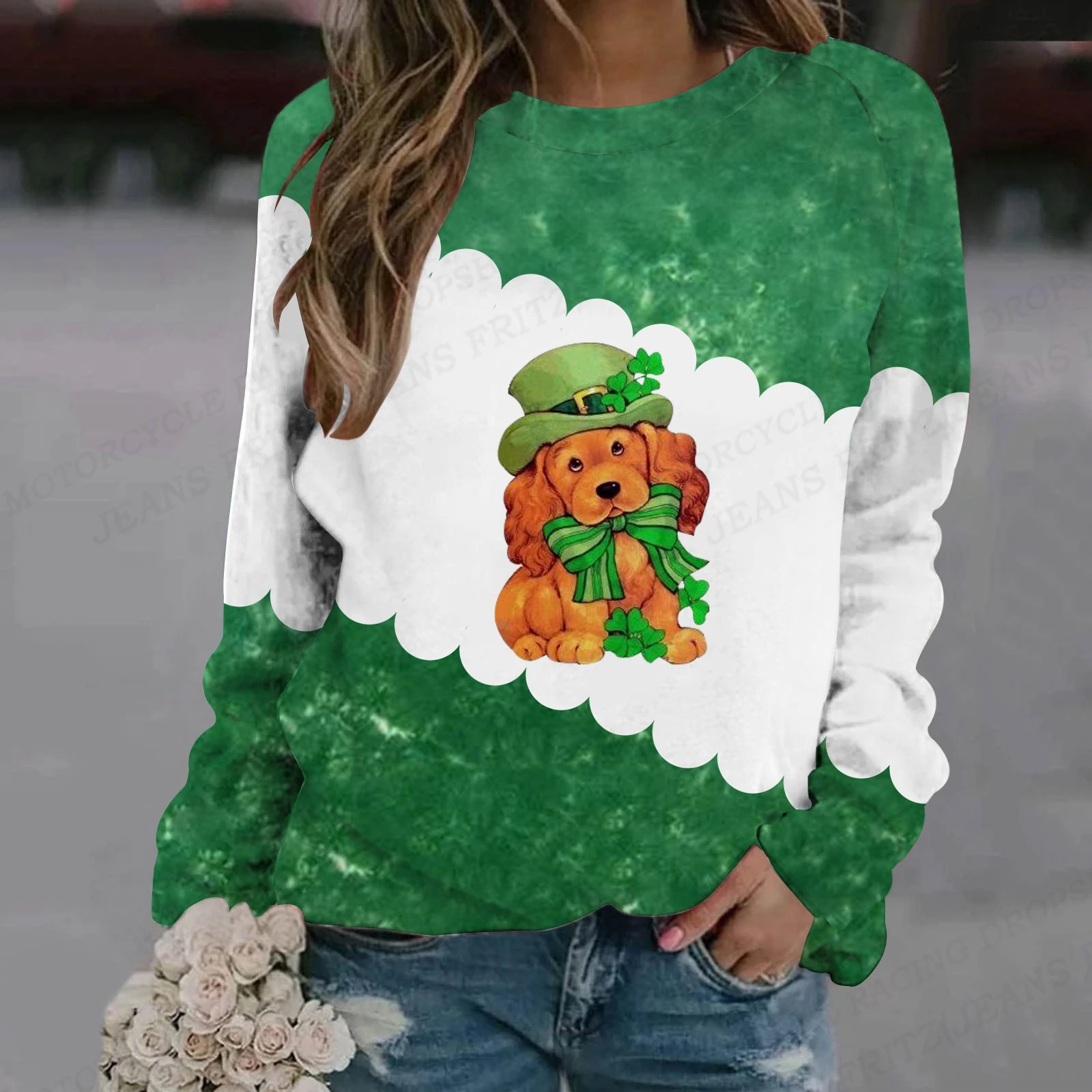 

Женская толстовка с капюшоном, с капюшоном и принтом клевера