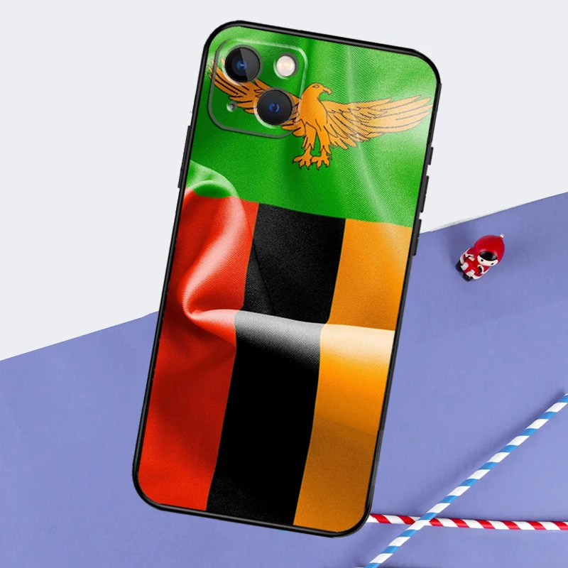 Фото Чехол для телефона с флагом Замбии для iPhone 16 Pro 15 Pro 11 12 13 14 Pro Max Mini XR 16e 15 16 Plus Cover Shell №4
