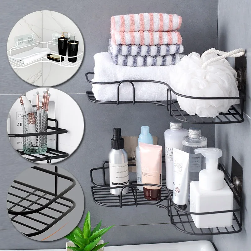 

Bathroom Shelf Kitchen Organizer Shelves Corner Frame Iron Shower Caddy Storage Rack Shampoo Holder for Bathroom Accessories