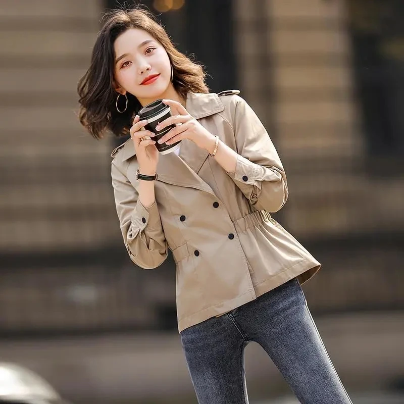 

Khaki Trench Coat Femme Spring Autumn 2022 New Fashion Foreign Style Small Short All-match Windbreaker Jacket Women's Clothing