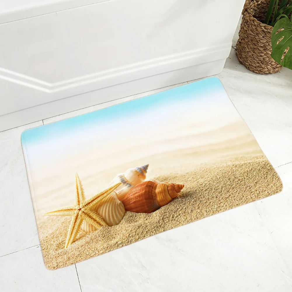 

Women Doormat Hallway Flannel Mat Living 3D Room Entrance Slipper Blue Beach Starfish Scenery Parlor Mat Bath Mats Lounge Rug