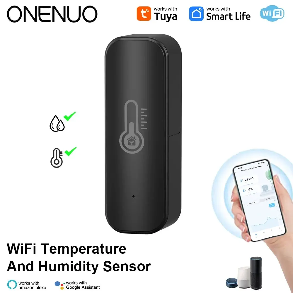 

ONENUO Tuya Smart WiFi Датчик Температуры И Влажности Черный Дистанционный Мониторинг Для Умного Дома Работает С Alexa Var Sm...