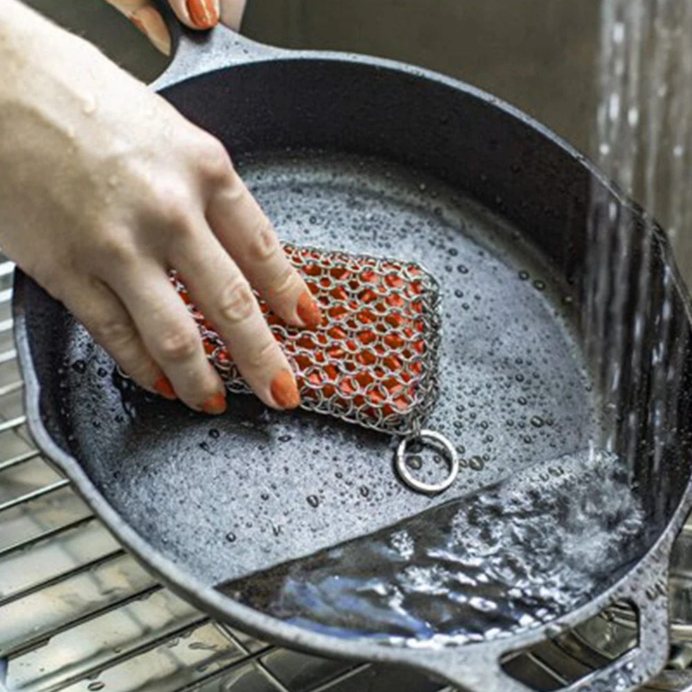 

Stainless Steel Rustproof For Skillet Hygenic Chainmail Scrubber Cast Iron Cleaner Non Scratch Griddle Pans Durable BBQ Grills