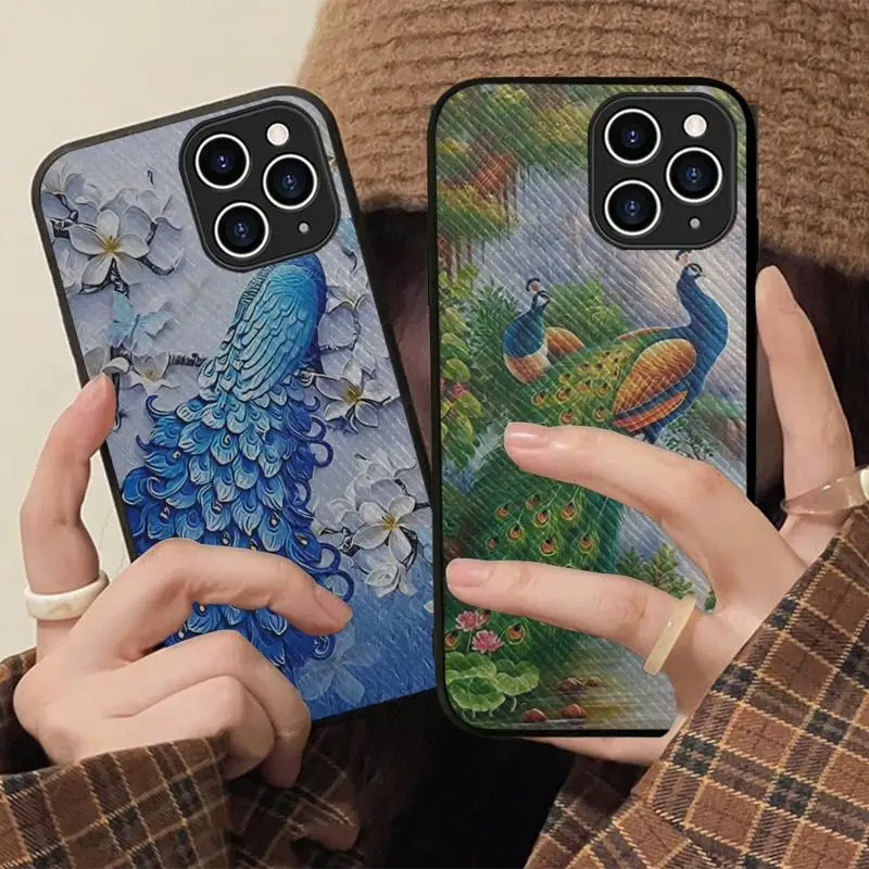 

Peacock Phone Case Hard Leather Case for iPhone 11 12 13 Mini Pro Max 8 7 Plus SE 2020 X XR XS Coque