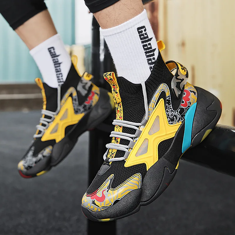 Summer Fashion Printing Men Casual Sneakers Black Chunky Mens Sock Shoes Breathable High top Man Sports Shoes zapatillas hombre