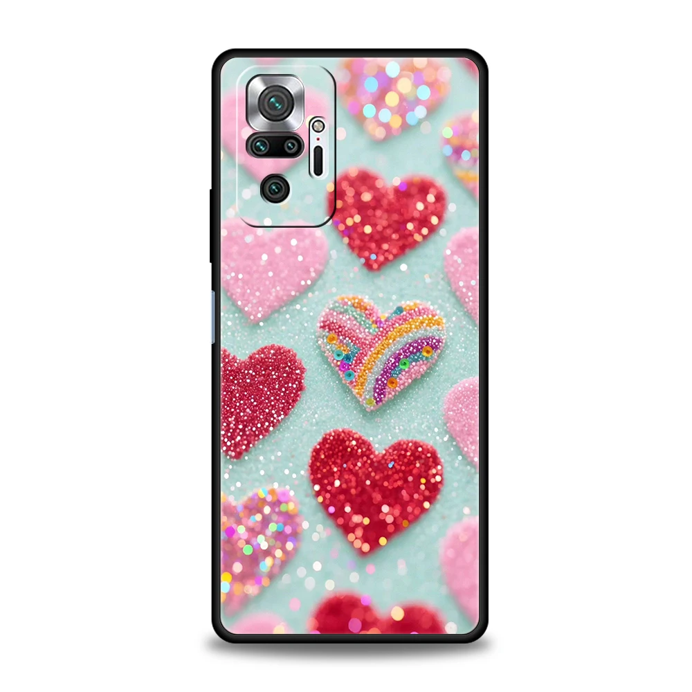 Фото Чехол для телефона Present для Redmi 14C 13C 10C Note 15 14 13 12 11 10 K40 K50 Gaming Pro Plus 5G, мягкий корпус с блестящим узором в виде сердечек. №2
