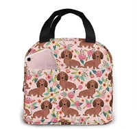 dachshunds floral lunch bag for women girls kids insulated picnic pouch thermal cooler tote bento large meal prep cute bag