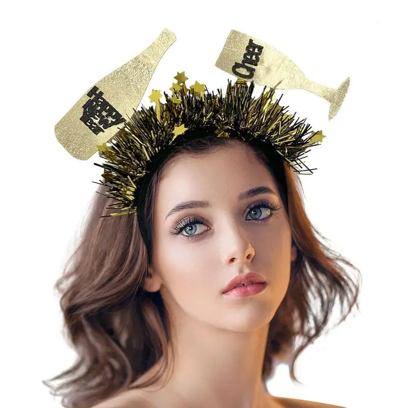 Happy New Year Headband Hair Hoop Headdress Hairbands With Champagne Bottle Design Creative Sparkling New Year Eve Party