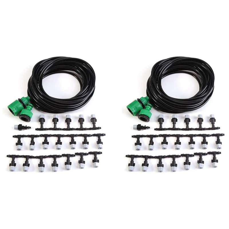 

2X DIY Garden Patio Misting Mini Flow Drip Irrigation Misting Cooling System With Mist Nozzle Sprinkler For Plant Flower