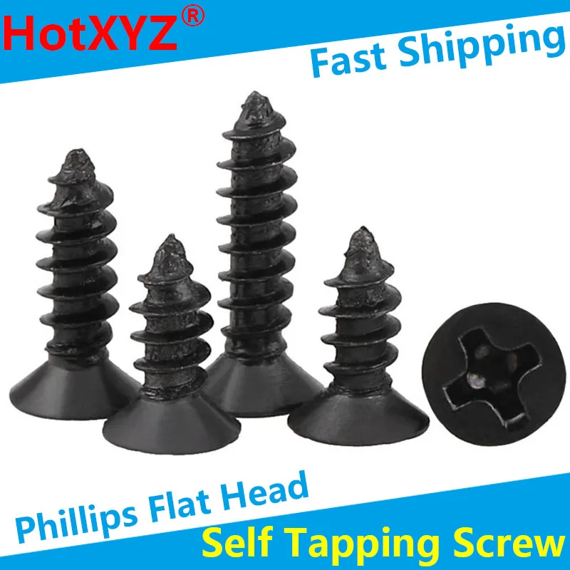 HotXYZ Black Cross Recessed Countersunk KA G846 Phillips Flat Head Self Tapping Small Mini Wood Screws M1.0M1.2M1.4M1.7M2MM2.6M3