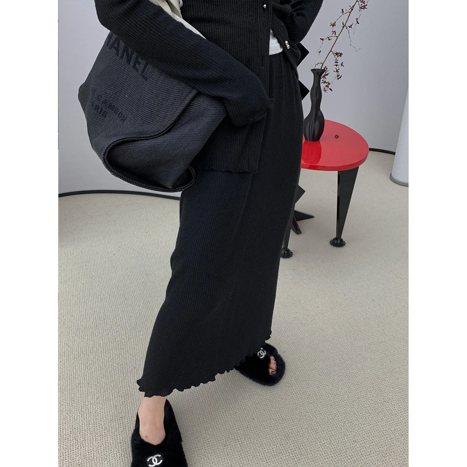 

Skirts Wood Ear Knitting Women's 2022 New Spring Women's Long Black