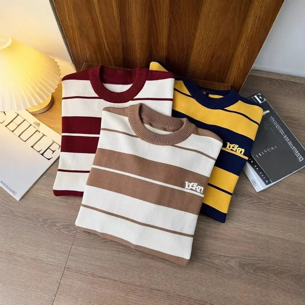 Japanese Style Warm Anti-Cold Sweater For Men And Women Couple Same Model Knitted Top Round Neck Casual Striped Lazy Woolen Jack