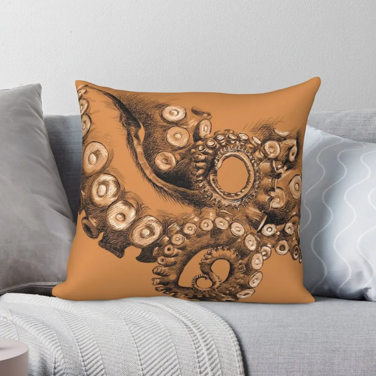 

Octopus Tentacle Two-Tone Drawing Square Pillowcase Polyester Linen Velvet Creative Zip Decor Bed Cushion Cover Wholesale