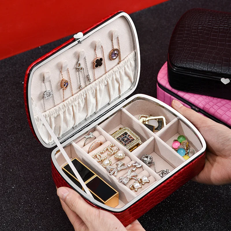 

Portable High Capacity Jewelry Box Ring Earrings Necklace Jewelry Storage Box Hand Jewelry Box