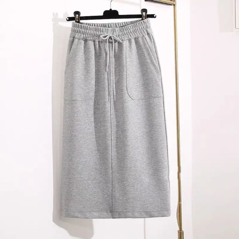 Женская юбка-свитер средней длины с высокой талией и поясом на резинке