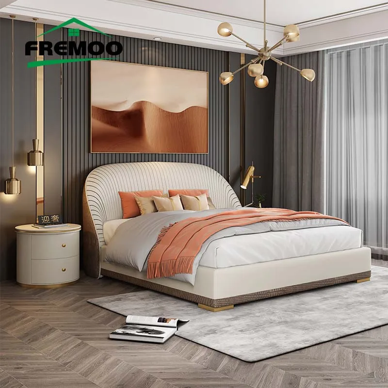 

ltalian Style Lit 2 Personnes And Simple Genuine Leather Soft Modern Design Bed 1.5/1.8m Wedding Soft Bed
