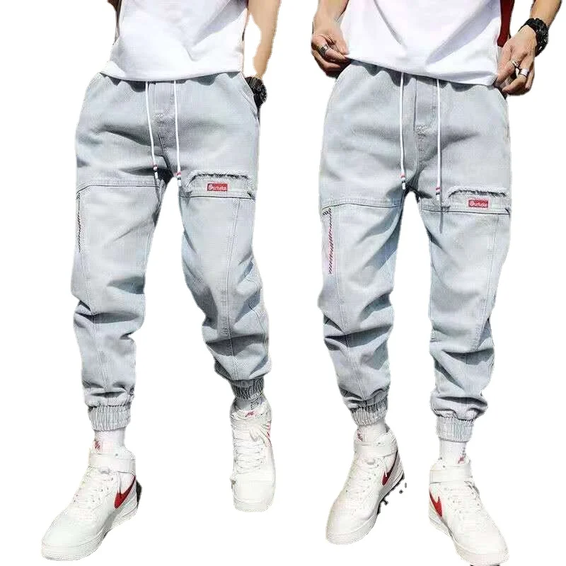 Streetwear Hip Hop Cargo Pants Men's Jeans Elastic Harun Joggers Pants 2022 Autumn and Winter Denim Ankle-Length Denim Pants