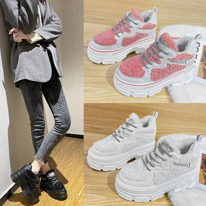 

2020 winter sports shoes women's lace-up inner-high fashion cotton shoes