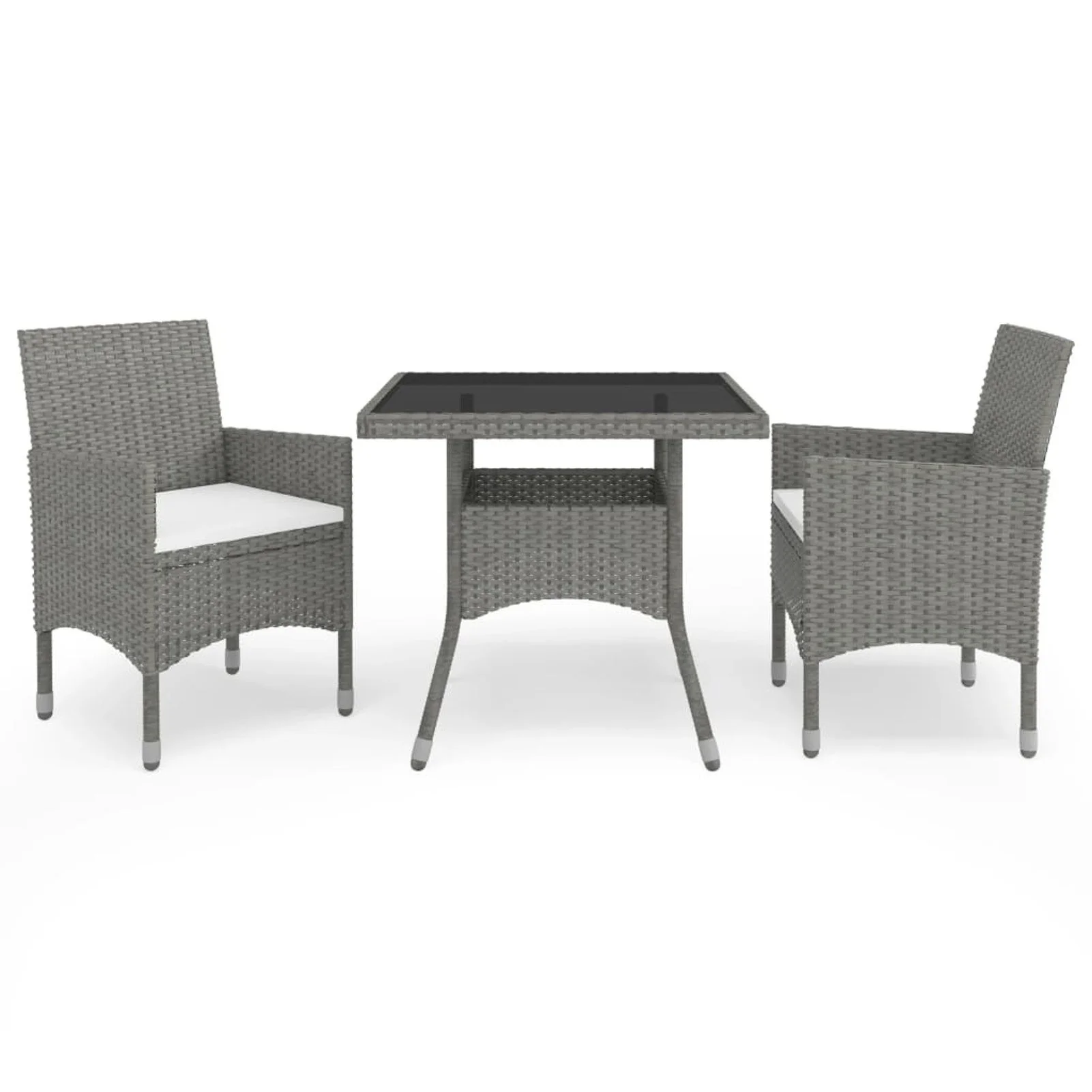 

3 Piece Garden Dining Set Gray Poly Rattan and Glass
