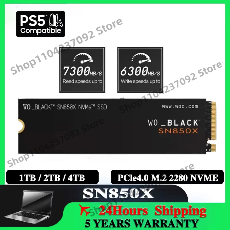 2024 NEW 8TB 4TB 2TB BLACK WO SN850X 1TB UP to 7300 MB/s NVMe Built-in solid state drive PCIe 4.0 Gen4 technology SSD For PS5