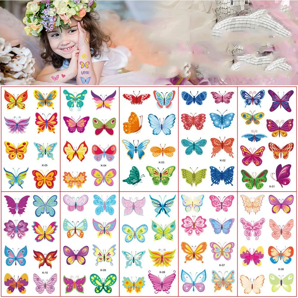

10 sheets/pack Children Fashion Various Easy To Use Fake Tattoo Flowers Butterfly Temporary Tattoos