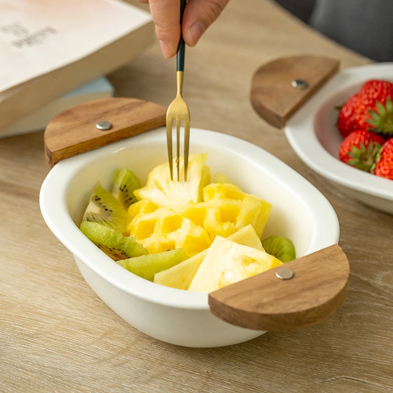 Креативная керамическая посуда овальная бинауральная деревянная тарелка из