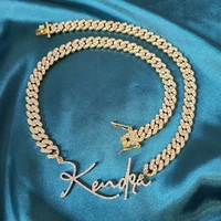 customized words name necklace with 9mm rhinestone cuban chain miami cuban link for men women hip hop jewelry
