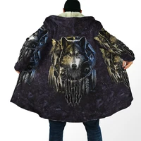 newest winter mens cloak beautiful tribal native wolf 3d full printing thick fleece hooded coat unisex casual warm cape coat