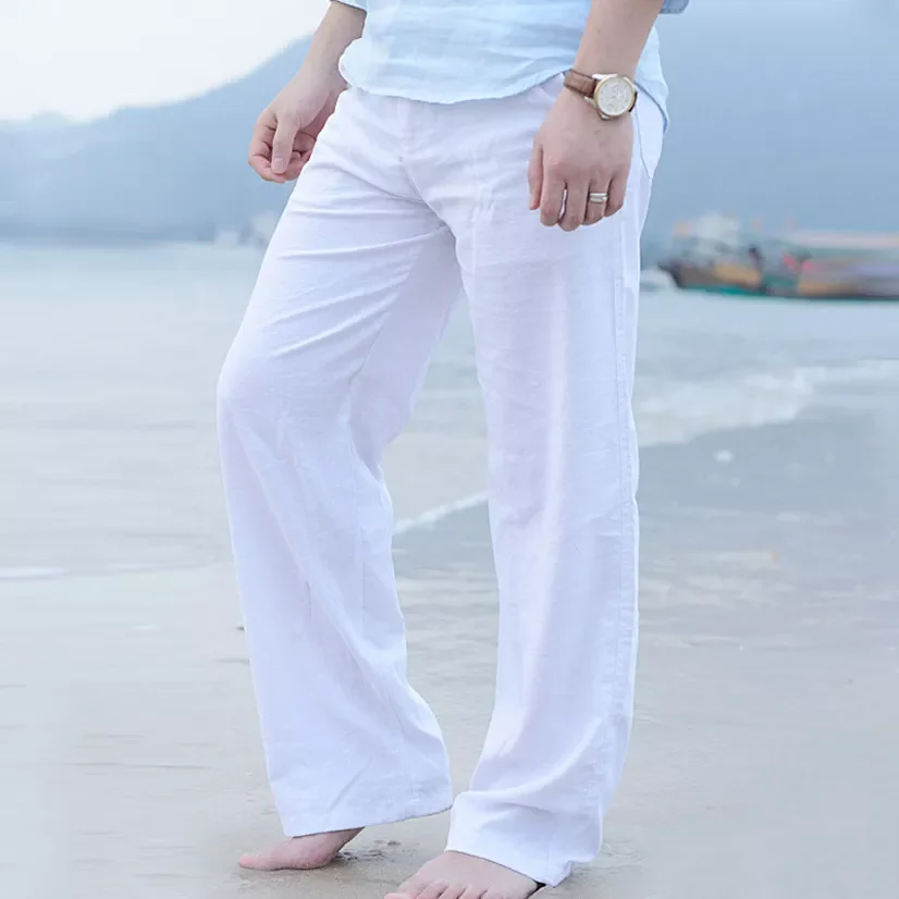 

Loose Wide Pants Linen Straight Thin Summer Casual Pants Trousers for Men Streetwear Japanese Male Beach White Clothing