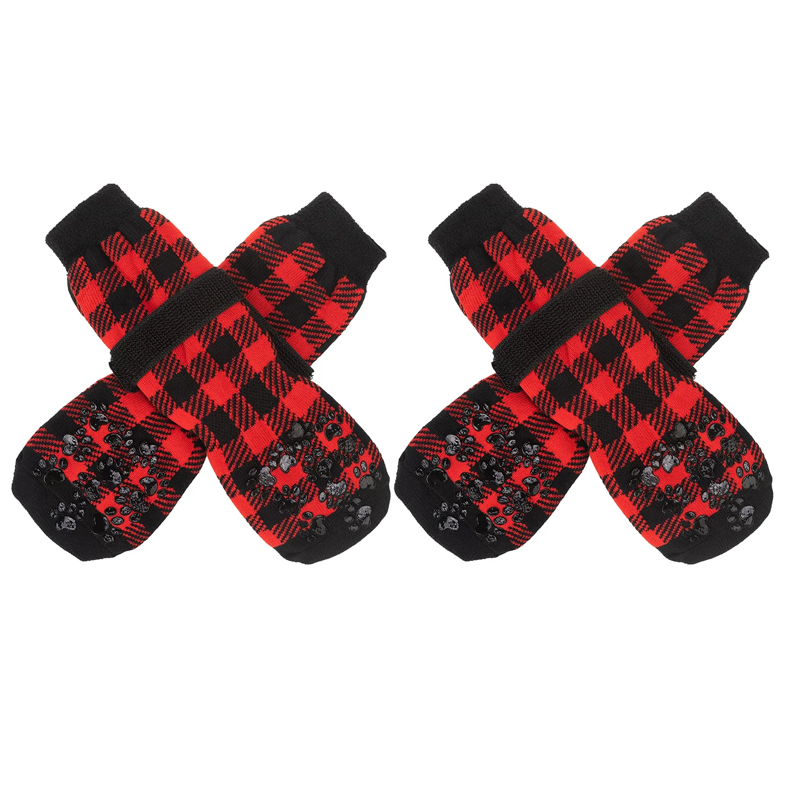 

4 Pairs Of Dog Socks Plush Dog Paw Protector Toe Grips For Dogs With Double-Sided Cotton Anti Slip Dog Booties For Winter Christ