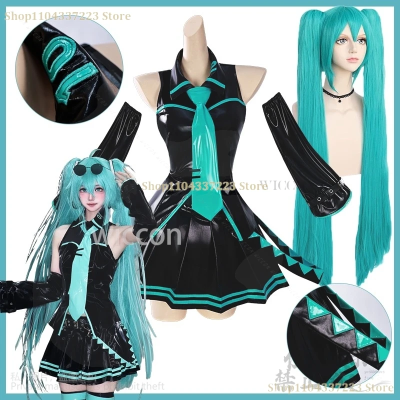 Фото Y2K Mikuu Jirai Kei Черное платье Лолита Зеленый парик Игровой проект Sekai Косплей для девочек Женщина Хэллоуин Рождество №1