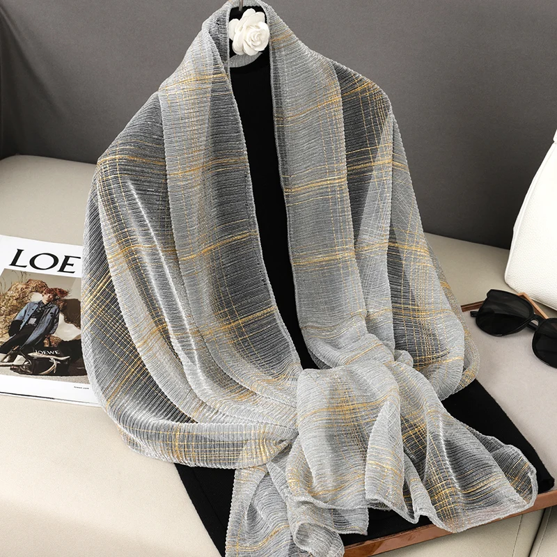 

2023 New Ramadan Muslim Striped Hijab Scarf Fashion Thin Summer Women Shawls Wrap Bandana Turban Head Scarves 53*200cm