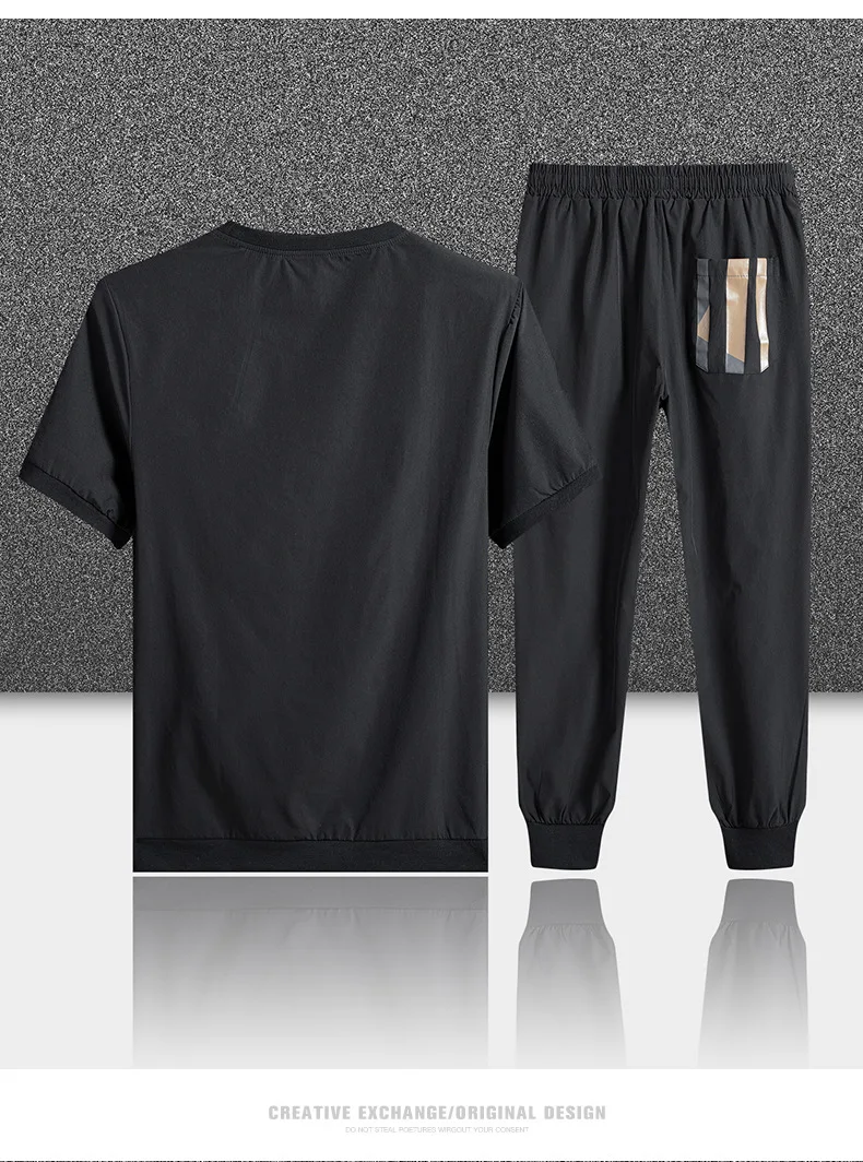 

Summer new ice silk suit male summer youth fashion brand short sleeve T-shirt male loose pants casual sportswear male