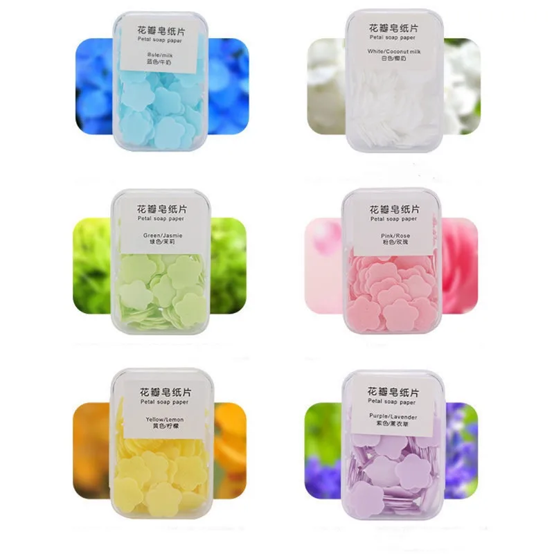

100/200PCS Petal Portable Small Soap Box Paper Hand Washing Bath Travel Fragrance Foam Disinfection Soap Paper Is Easy To Carry