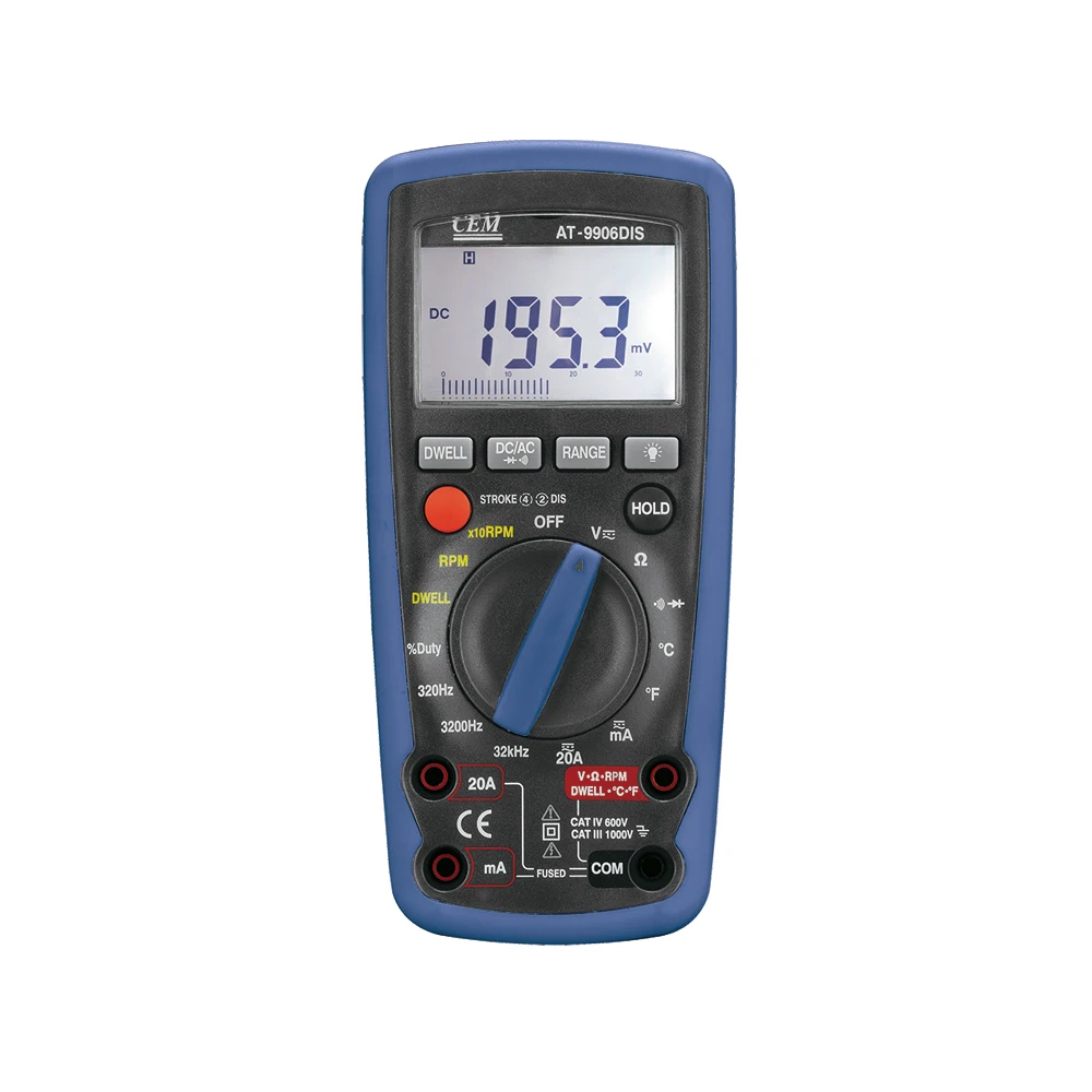

CEM AT-9906DIS 3200 with Analog Bargraph Multi-functions Auto-ranging Automotive Digital Multimeter with RPM