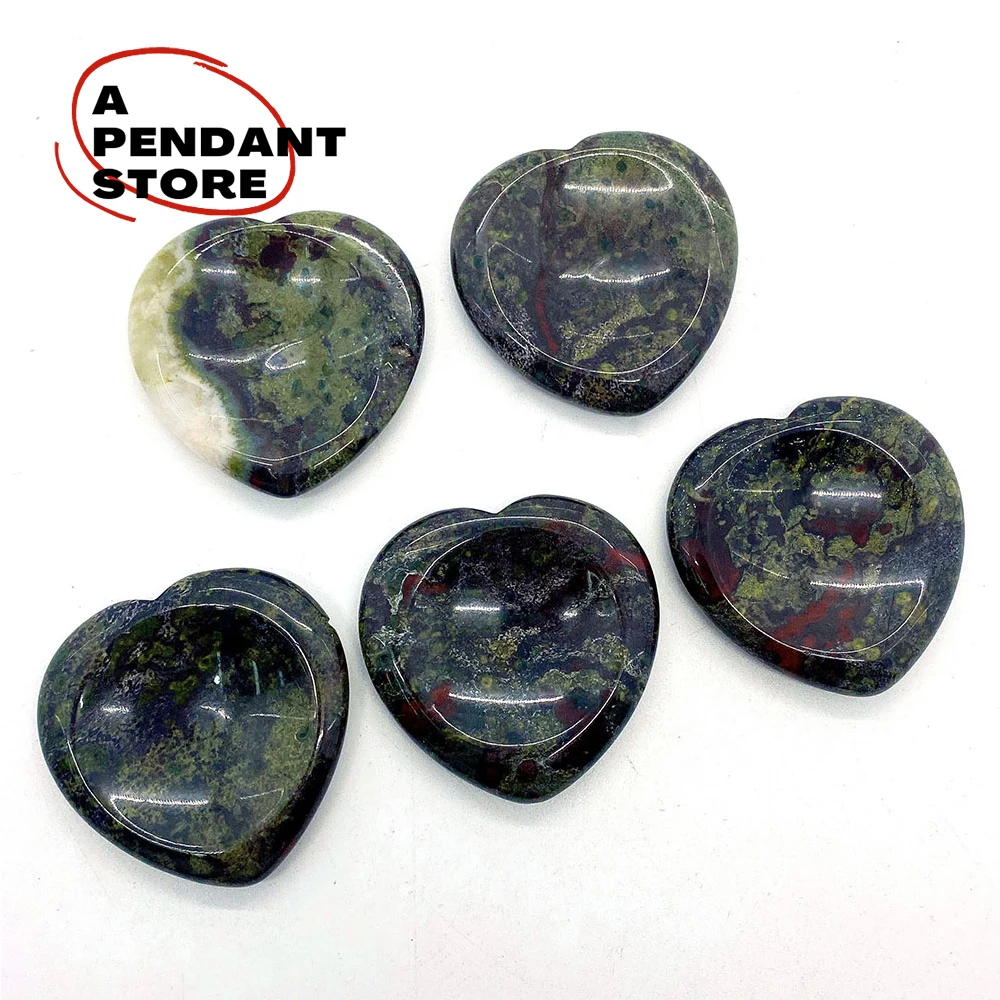 

Natural Stone Heart-shaped Random Grass Flower Stone Green Massage Stone Hand Toysfor Boutique Fashion Holiday Vintage Gift