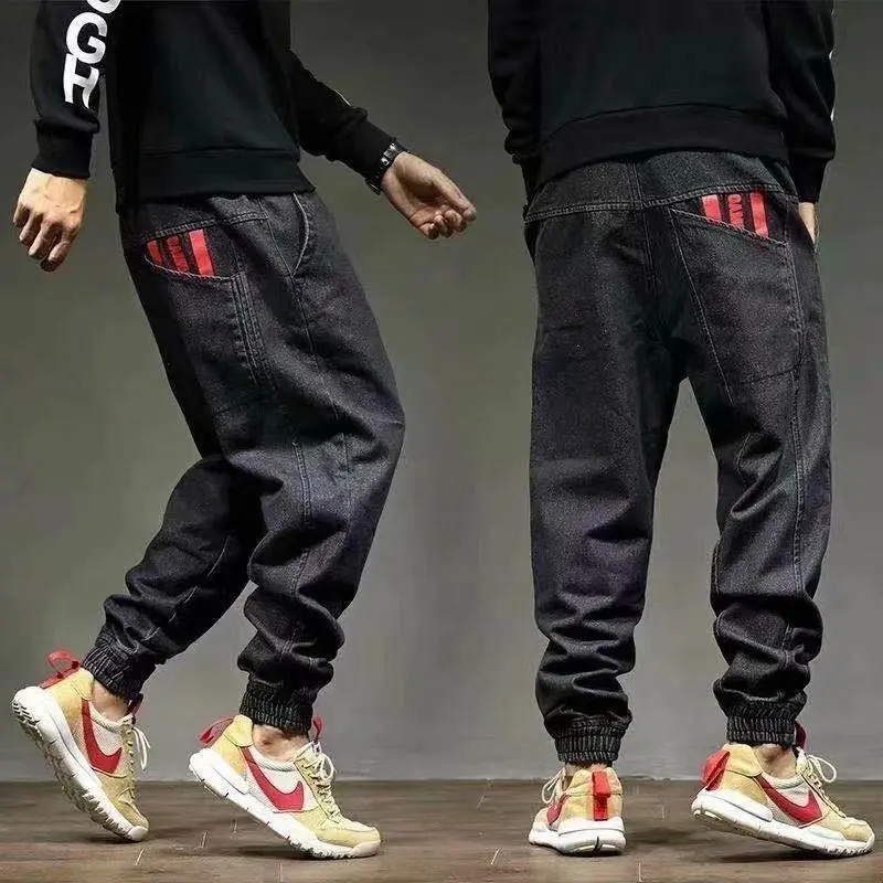 Loose Jeans Men Pants Hip Hop Cargo Pants Men's Elastic Harun Joggers Denim Trouser Casual Multi PocketS Male Pant Plus Size 5XL
