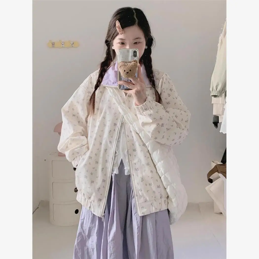 Японская мода Ретро колледж Художественная верхняя одежда с цветочным принтом