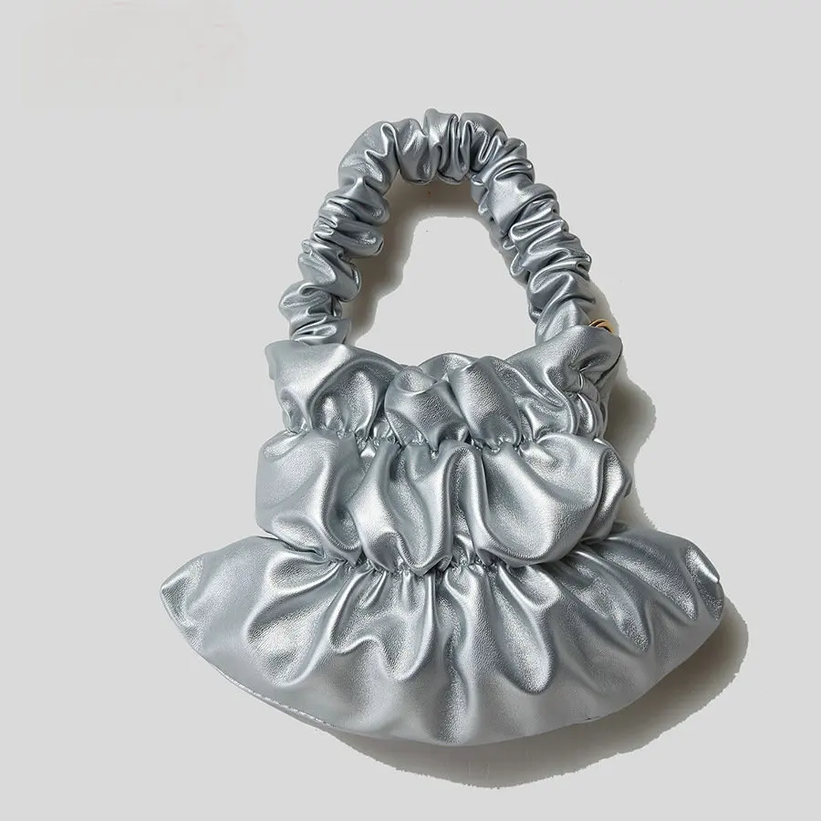 Spring and Summer  Soft PU Fold Cloud Bag Female  Irregular Bucket Bag Fashion Simple Shoulder Purses And Handbags