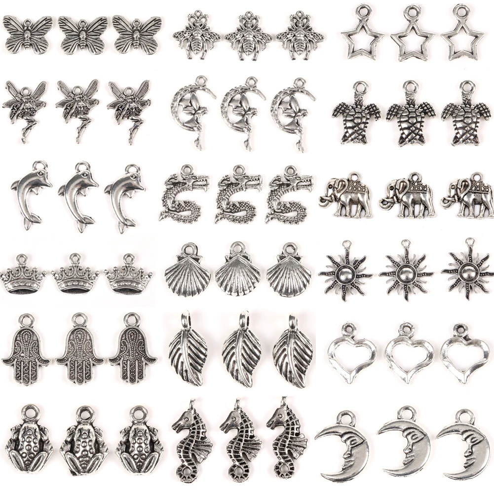 

30pcs Multi-Shape Pendants Heart Animal For Diy Jewelry Making Charms Earrings Necklaces Accessories Decorative Chain