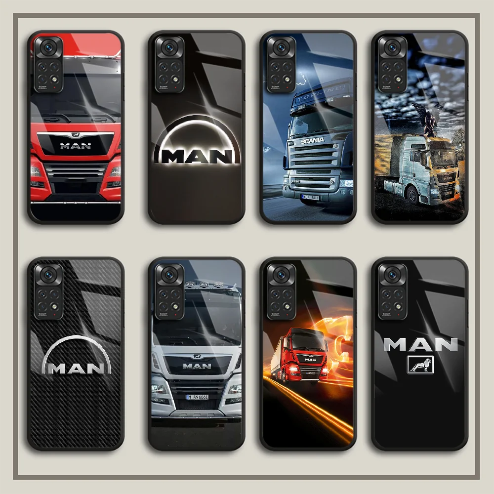 

Man Truck Tempered Glass Phone Case Cover For Xiaomi Redmi Note 6 7 8 9 10 11 12 K60 A C S Pro Plus Black