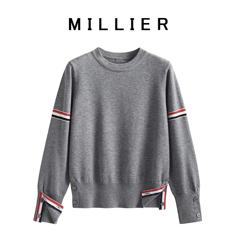 

Four-bar crew neck sweater female autumn and winter new style TB double armband pullover sweater college style bottoming shirt