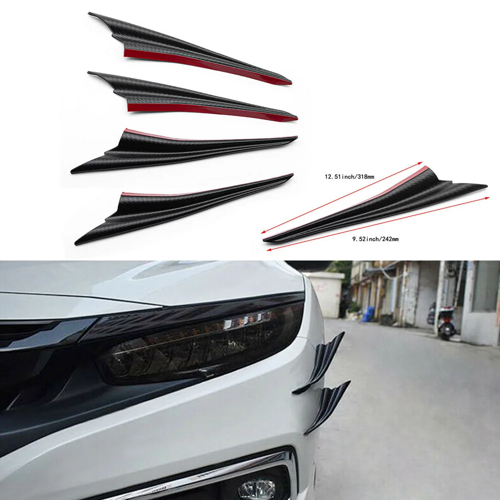 

4PCS Front Bumper Side Lip Splitters Spoiler Winglet Blade Decoration Spat Black Universal Canards Fins Spoiler Wing Lip