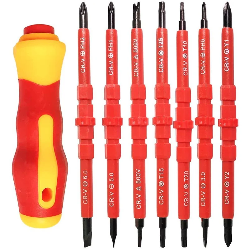 

7 in 1 Insulated Screwdriver Set Slotted Phillips Screw Driver Bits Kit With Tester Pen Electricians Hand Tools