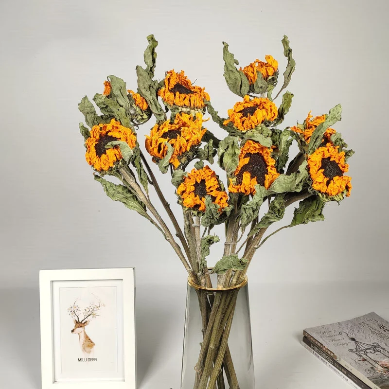 

Natural Sunflower Real Dried Flower Bouquet Natural Air-Dried For Home Wedding Decoration Retro Table Flowers Arrangement