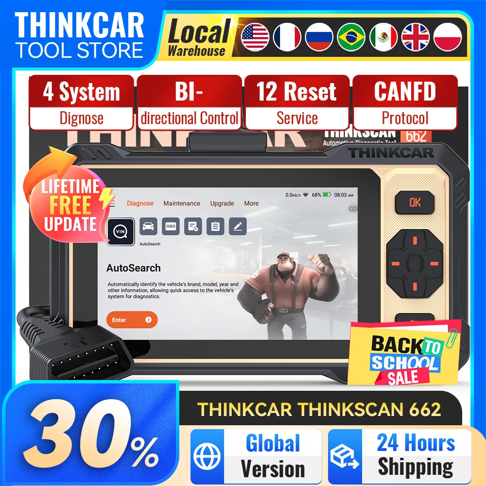 Диагностический инструмент Thinkcar Thinkscan 662, сканер OBD2 для 4 систем, 12 функций сброса, пожизненное бесплатное обновление, двунаправленное управление, инструмент для сканирования автомобилей. (art.: 3920dd1709022) - 3920dd1709022