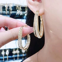 2022 new fashion woven mesh oval women sparkling gold hoop earrings personality design bright artificial zircon earrings